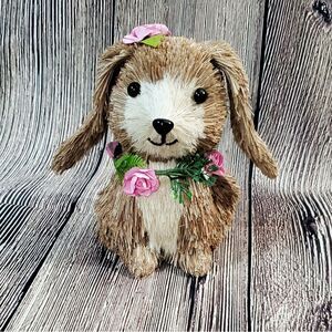 Straw Animal Sistal Rustic Dog‎ Puppy Pink Flowers Bristle Straw Grass Sweet NEW